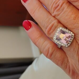 Vibrant Pink Gemstone Silver Ring CZ Stones With Sparkle!